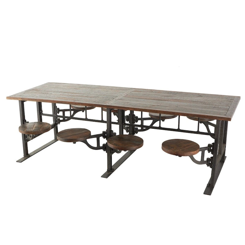 Teak Wood Dining Table with Attached Seats - Brown - Roche River Decor