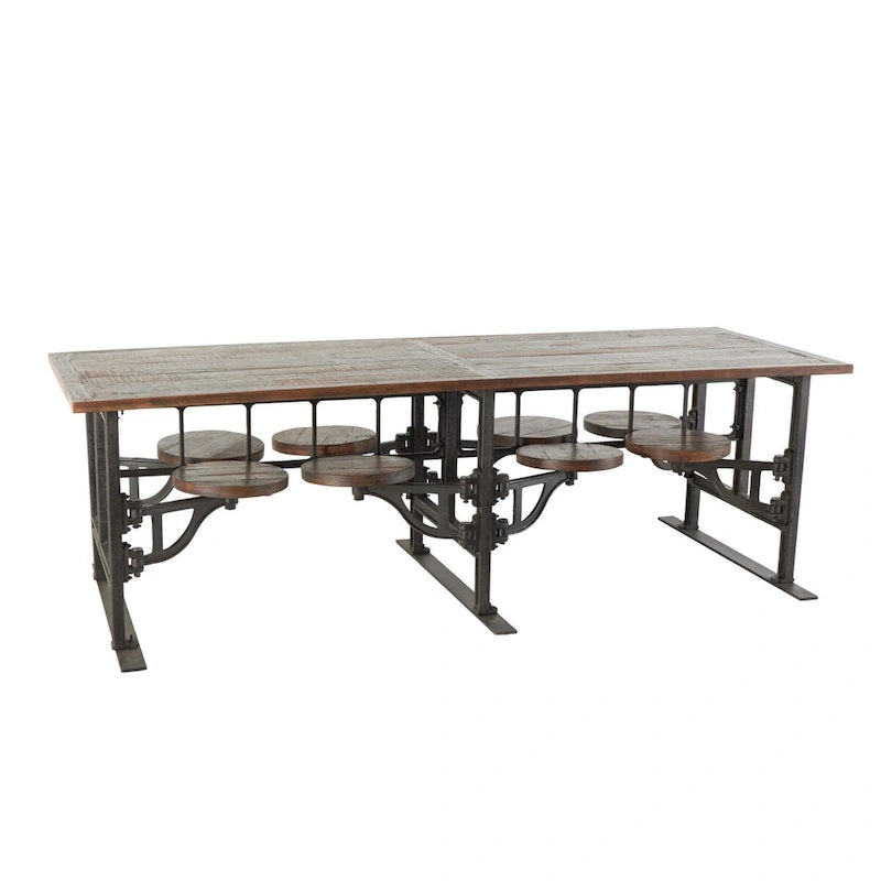Teak Wood Dining Table with Attached Seats - Brown - Roche River Decor