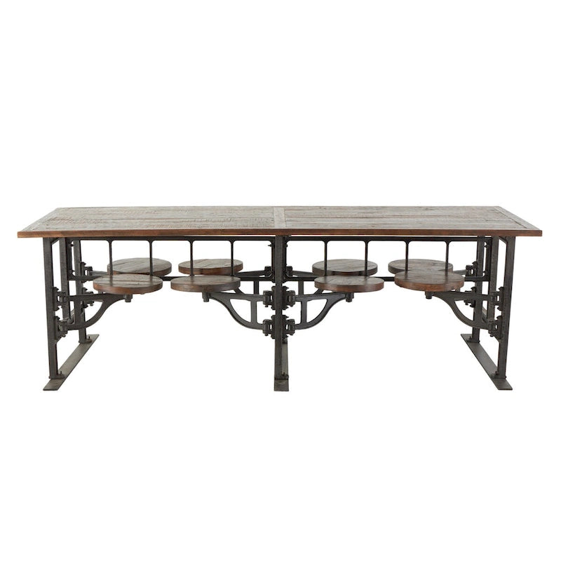 Teak Wood Dining Table with Attached Seats - Brown - Roche River Decor