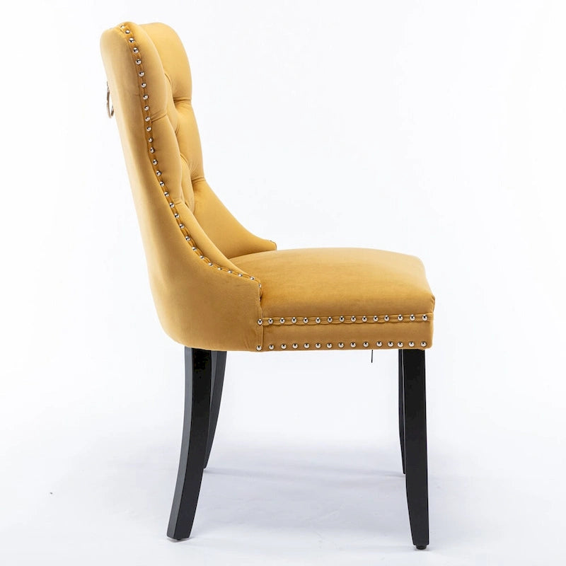 High-end Tufted Solid Wood Contemporary Velvet Upholstered Dining Chair with Wood Legs Nailhead Trim 2-Pcs Set,Gloden
