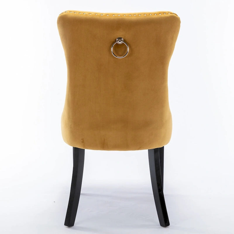 High-end Tufted Solid Wood Contemporary Velvet Upholstered Dining Chair with Wood Legs Nailhead Trim 2-Pcs Set,Gloden