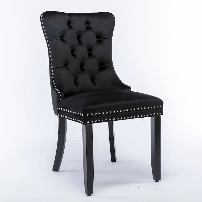 High-end Tufted Solid Wood Contemporary Velvet Upholstered Dining Chair with Wood Legs Nailhead Trim 2-Pcs Set,Gloden