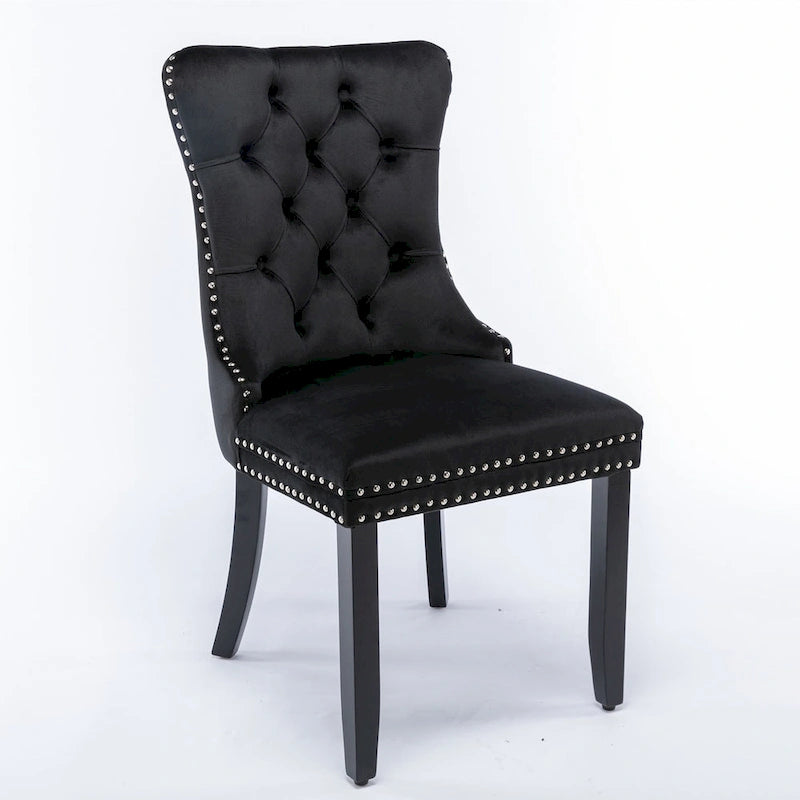 High-end Tufted Solid Wood Contemporary Velvet Upholstered Dining Chair with Wood Legs Nailhead Trim 2-Pcs Set,Gloden
