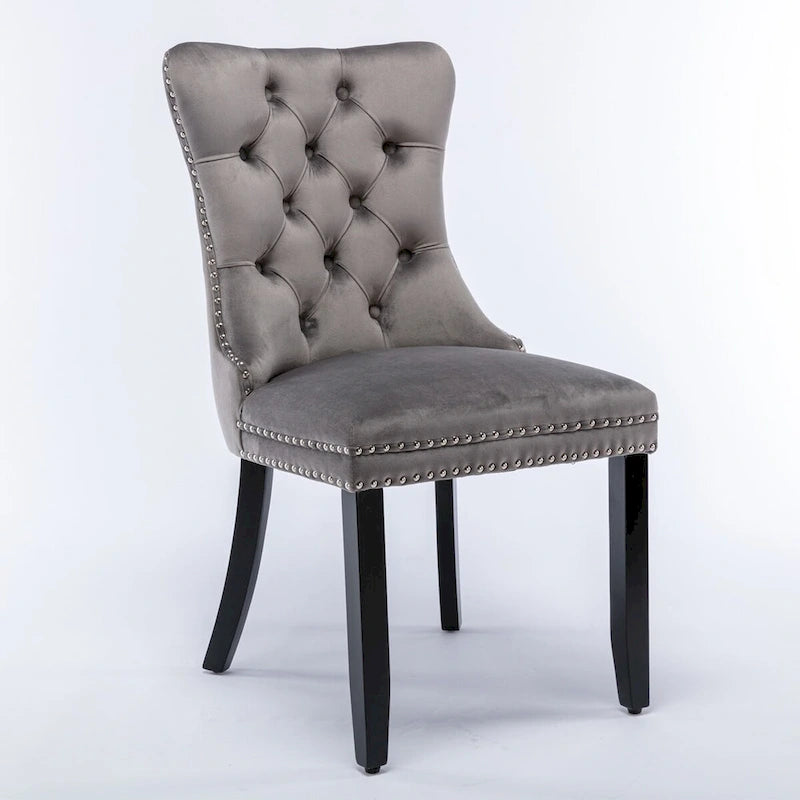 High-end Tufted Solid Wood Contemporary Velvet Upholstered Dining Chair with Wood Legs Nailhead Trim 2-Pcs Set,Gloden