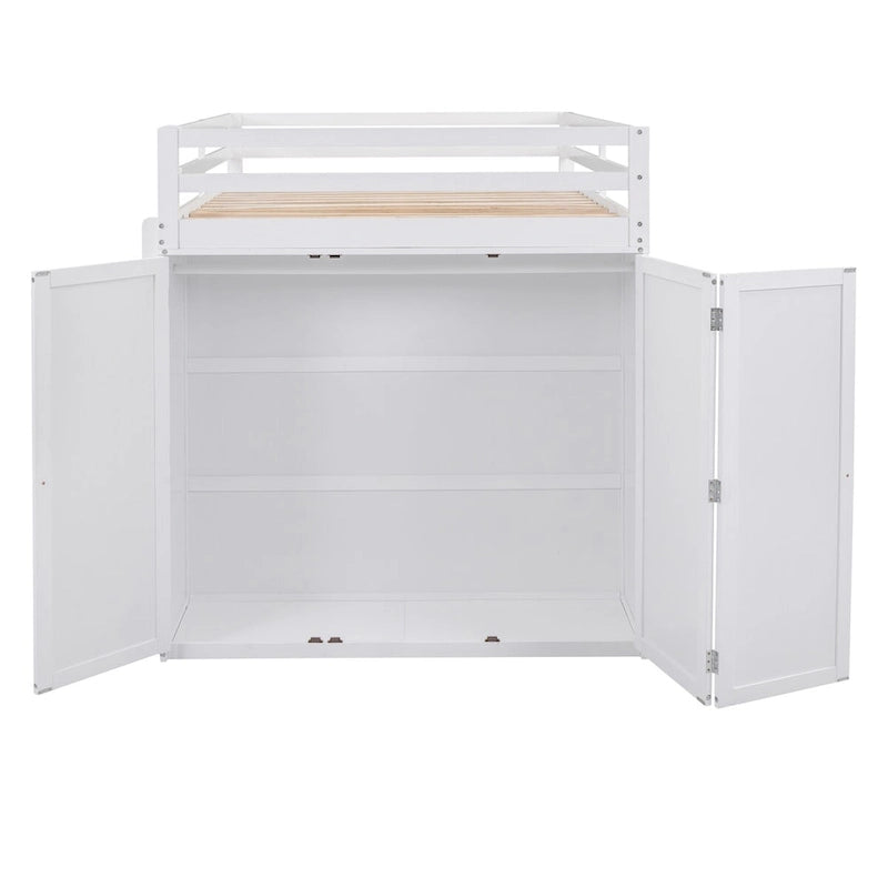 Multi-functional Pine Loft Bed with Desk, Wardrobe, Drawers, Shelves