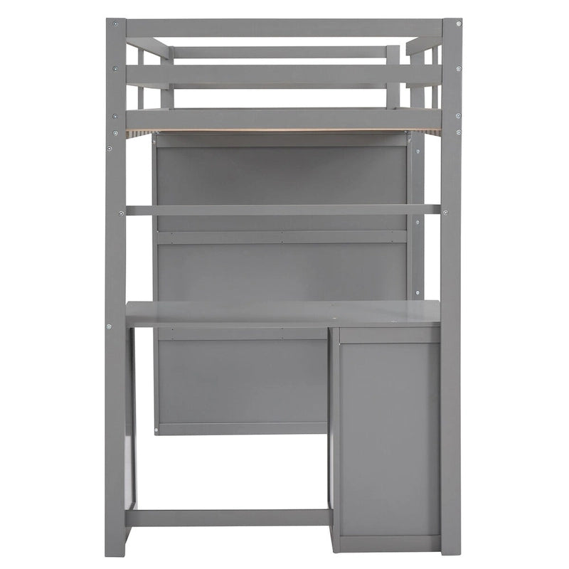 Multi-functional Pine Loft Bed with Desk, Wardrobe, Drawers, Shelves