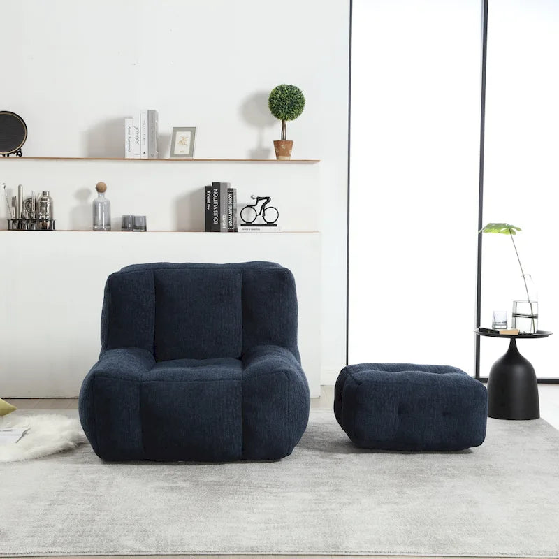 Comfortable Bean Bag for Adults and Children, Super Soft Lazy Sofa Chair with Foam and Ottoman