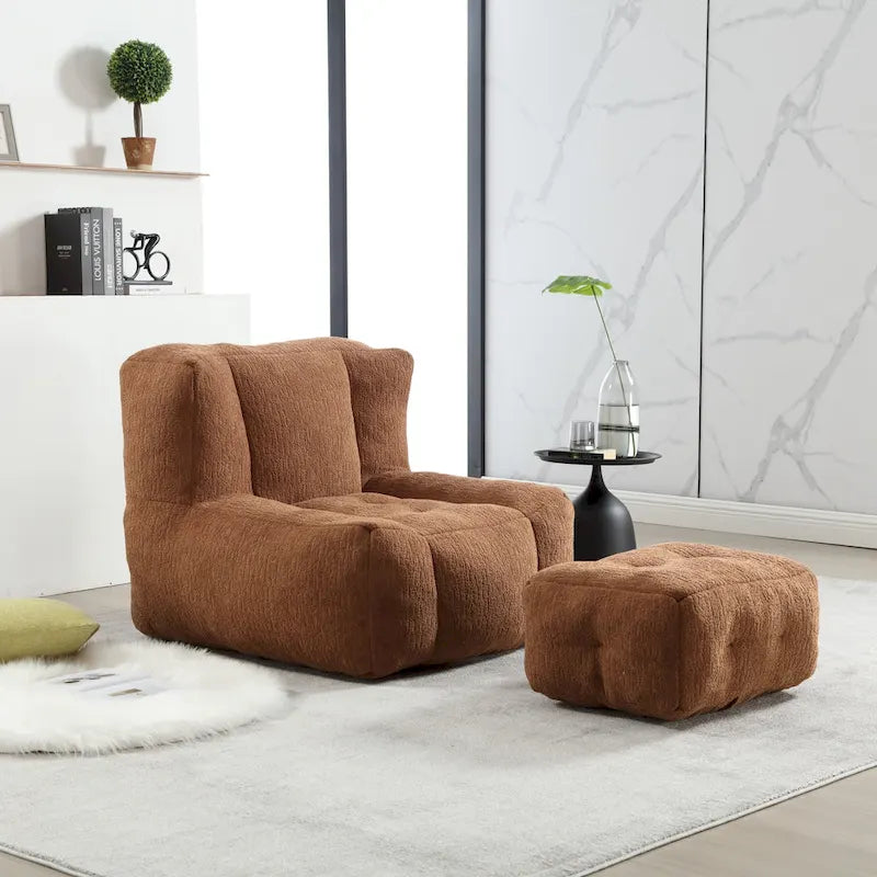 Comfortable Bean Bag for Adults and Children, Super Soft Lazy Sofa Chair with Foam and Ottoman