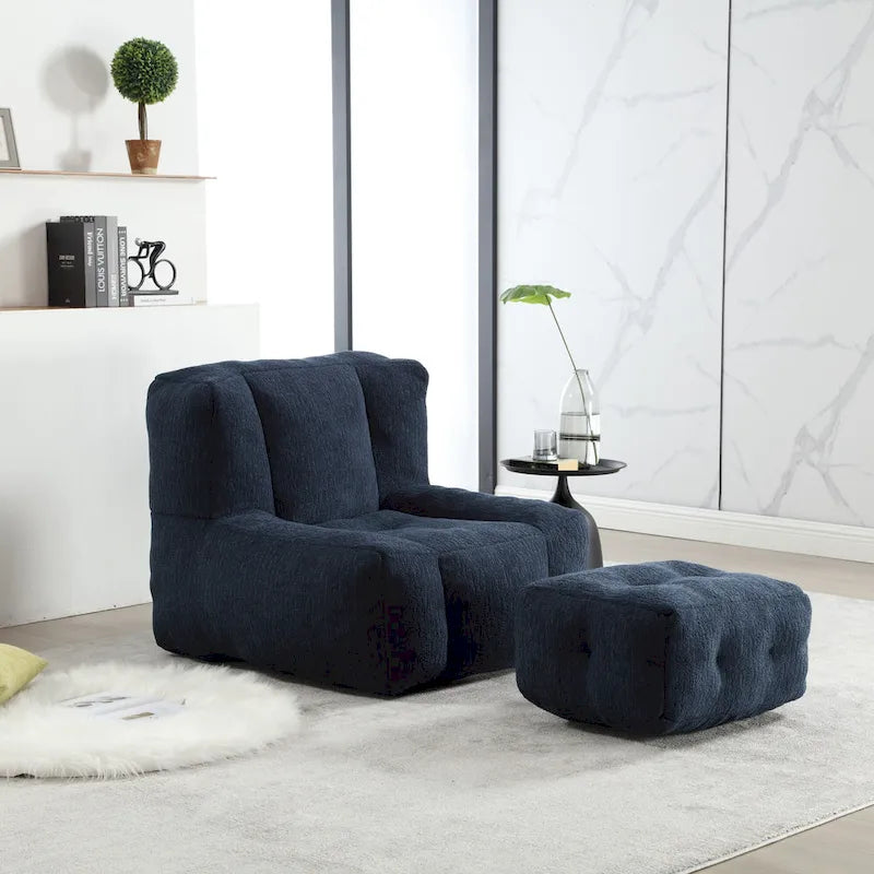 Comfortable Bean Bag for Adults and Children, Super Soft Lazy Sofa Chair with Foam and Ottoman
