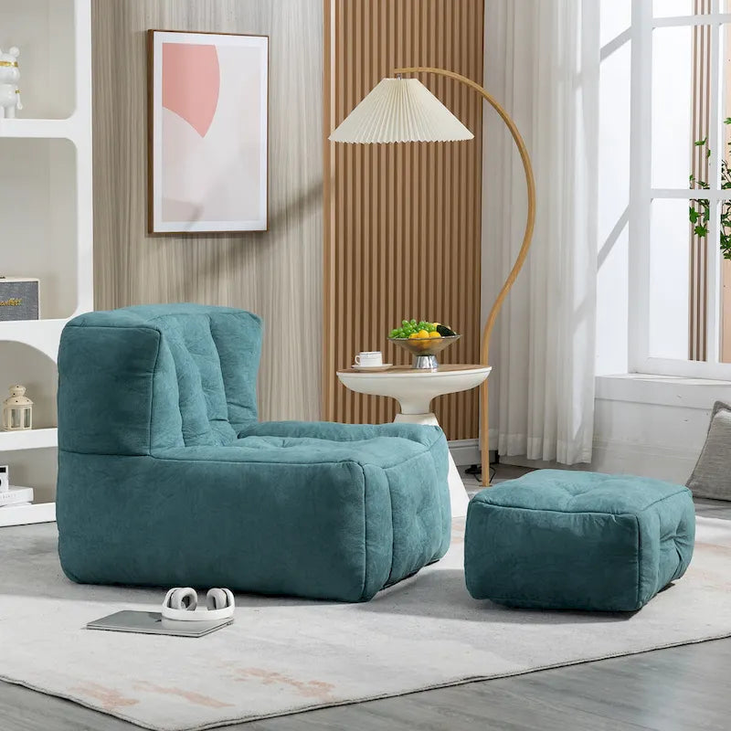 Comfortable Bean Bag for Adults and Children, Super Soft Lazy Sofa Chair with Foam and Ottoman