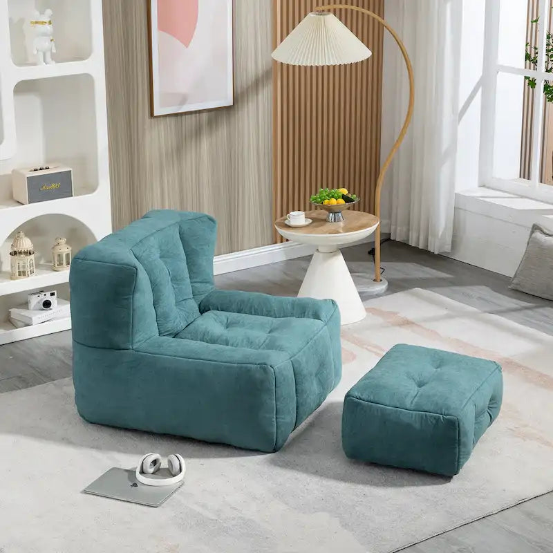 Comfortable Bean Bag for Adults and Children, Super Soft Lazy Sofa Chair with Foam and Ottoman