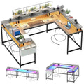 Reversible Shaped Large Computer Desk with Power Outlets