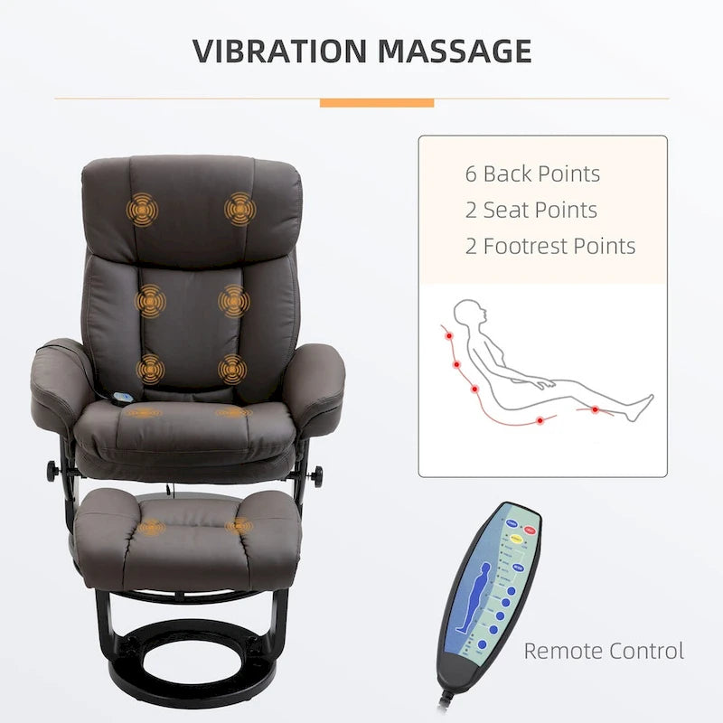 HOMCOM PU Leather Massage Recliner Chair with Ottoman Armchair