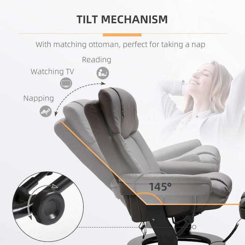 HOMCOM PU Leather Massage Recliner Chair with Ottoman Armchair