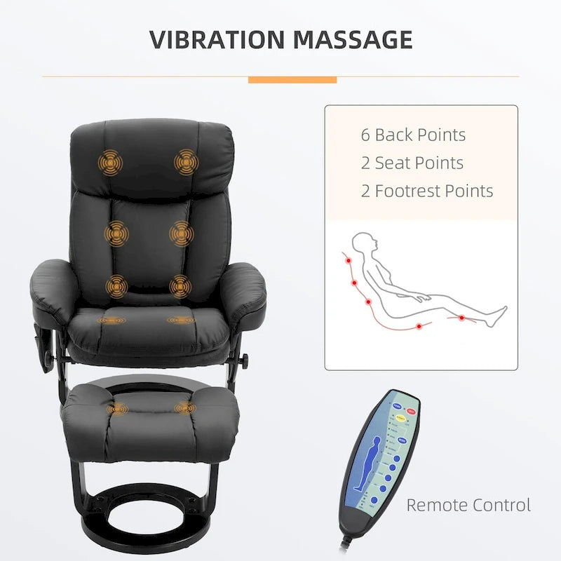 HOMCOM PU Leather Massage Recliner Chair with Ottoman Armchair