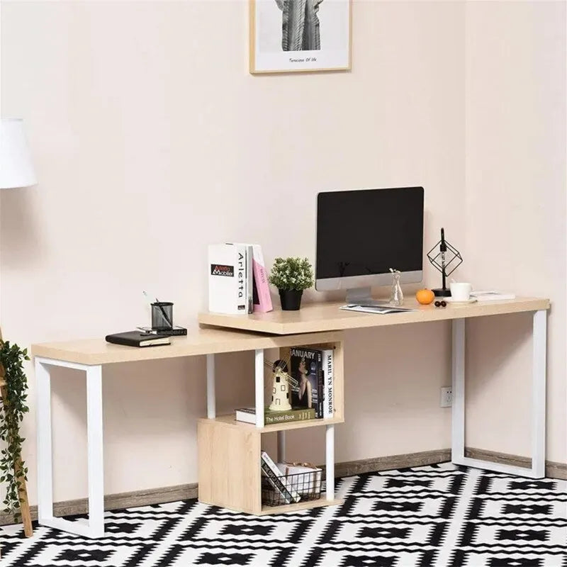 L Shaped Table with Storage Shelves
