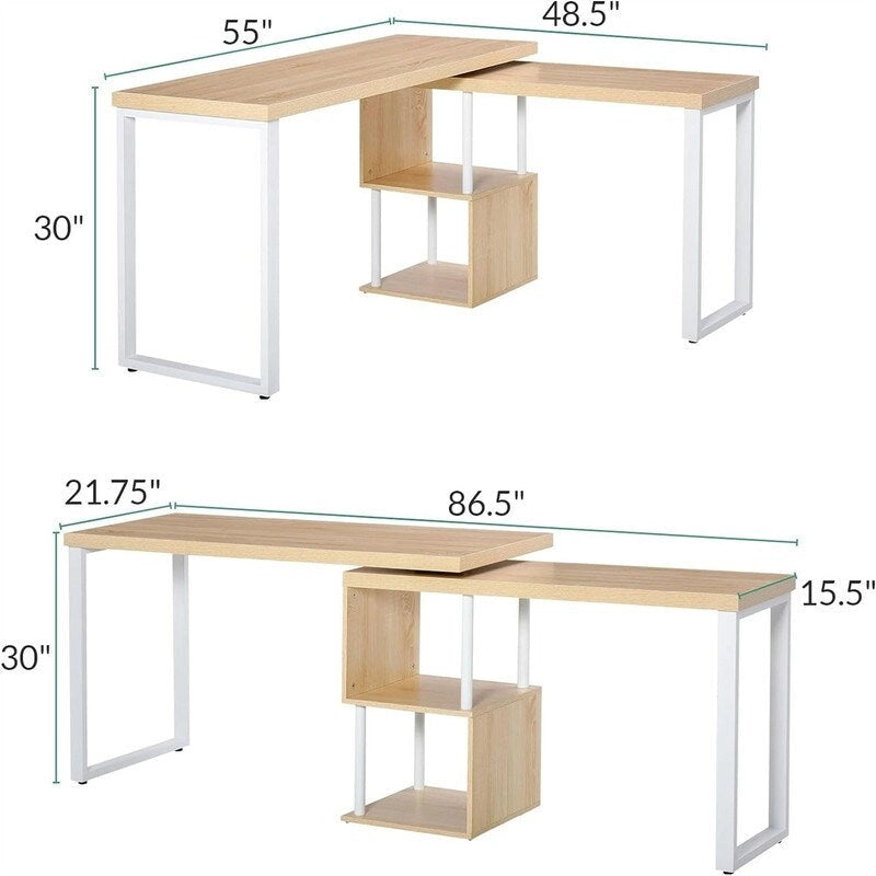 L Shaped Table with Storage Shelves