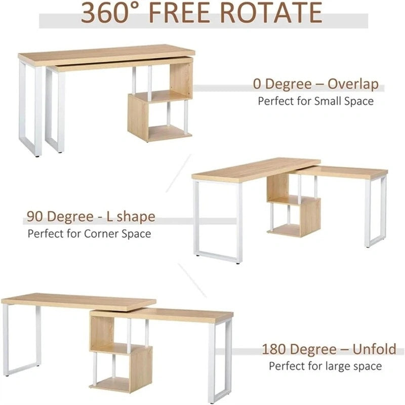L Shaped Table with Storage Shelves