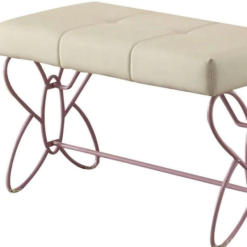 32 X 17 X 19 White And Light Purple Bench