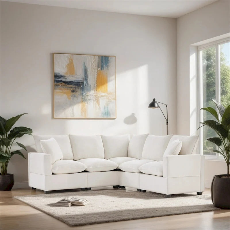 Modern L Shape Modular Sofa,Chenille Sectional Couch Set w/2 Pillows