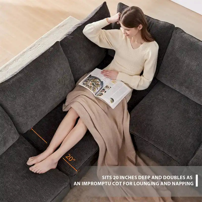 Modern L Shape Modular Sofa,Chenille Sectional Couch Set w/2 Pillows