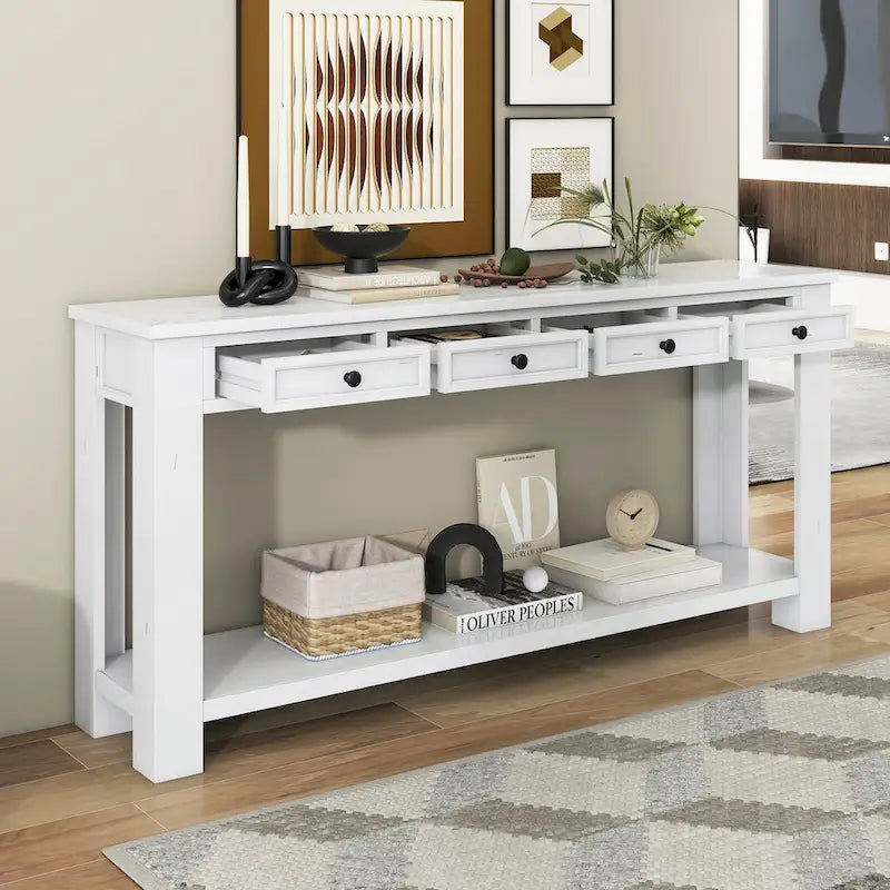 Console Table/Sofa Table with Storage Drawers and Bottom Shelf for Entryway Hallway