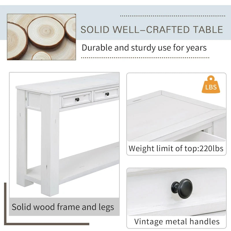 Console Table/Sofa Table with Storage Drawers and Bottom Shelf for Entryway Hallway