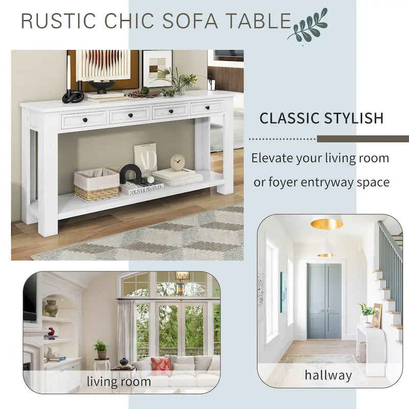 Console Table/Sofa Table with Storage Drawers and Bottom Shelf for Entryway Hallway