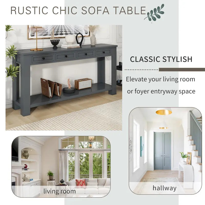 Console Table/Sofa Table with Storage Drawers and Bottom Shelf for Entryway Hallway