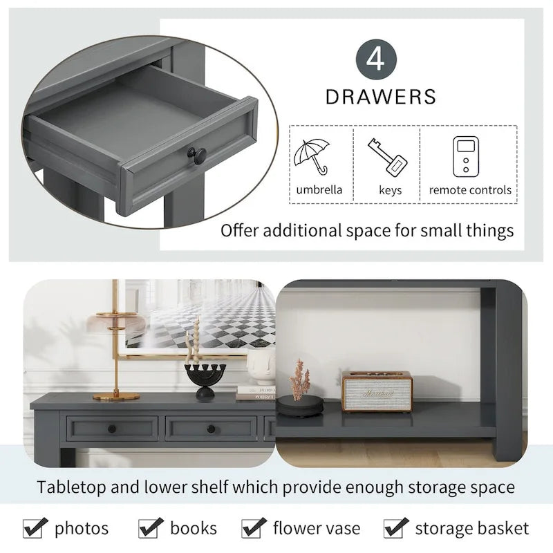 Console Table/Sofa Table with Storage Drawers and Bottom Shelf for Entryway Hallway