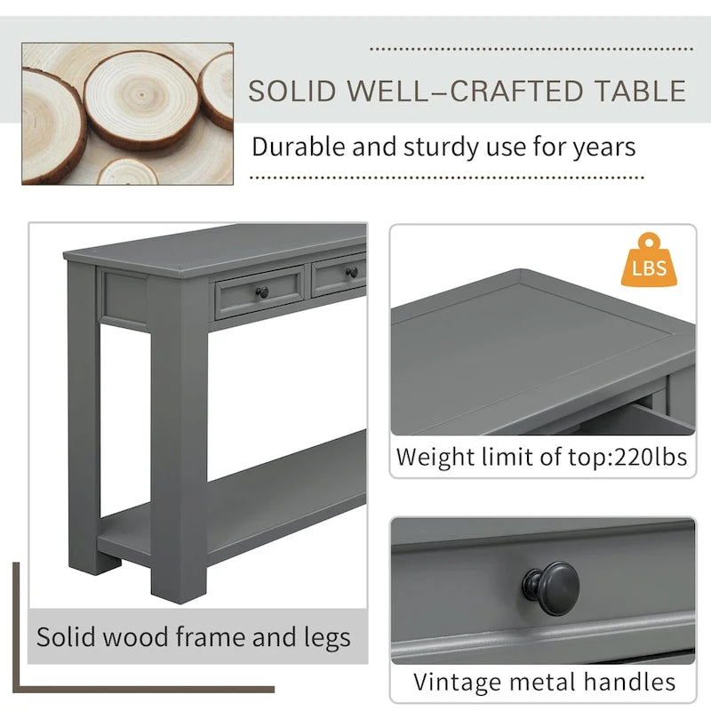 Console Table/Sofa Table with Storage Drawers and Bottom Shelf for Entryway Hallway