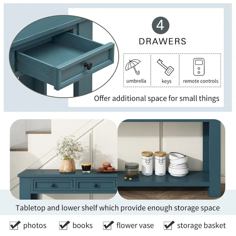 Console Table/Sofa Table with Storage Drawers and Bottom Shelf for Entryway Hallway