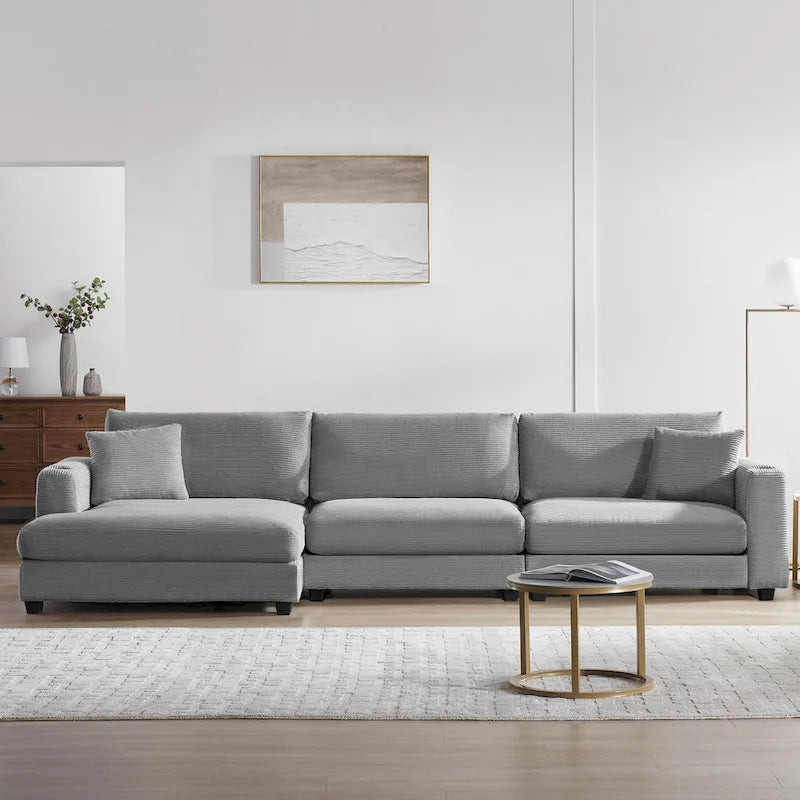 Oversized Corduroy Sectional Sofa,L Shaped Cloud Couch with USB Charging Port,Cup Holder,Deep Seat Sofa Bed with 50 Chaise