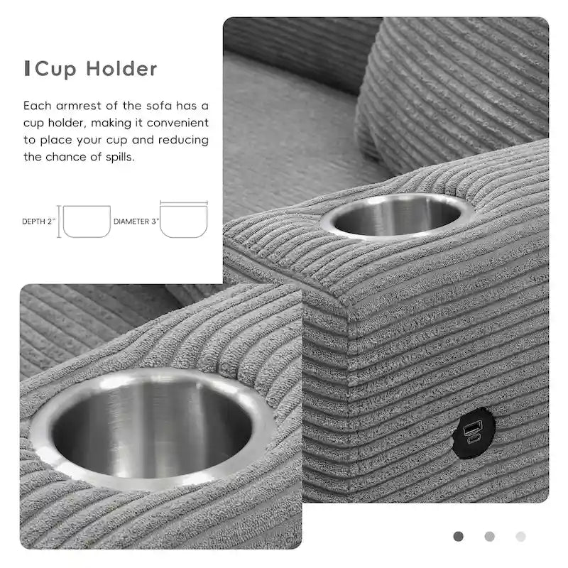 Oversized Corduroy Sectional Sofa,L Shaped Cloud Couch with USB Charging Port,Cup Holder,Deep Seat Sofa Bed with 50 Chaise