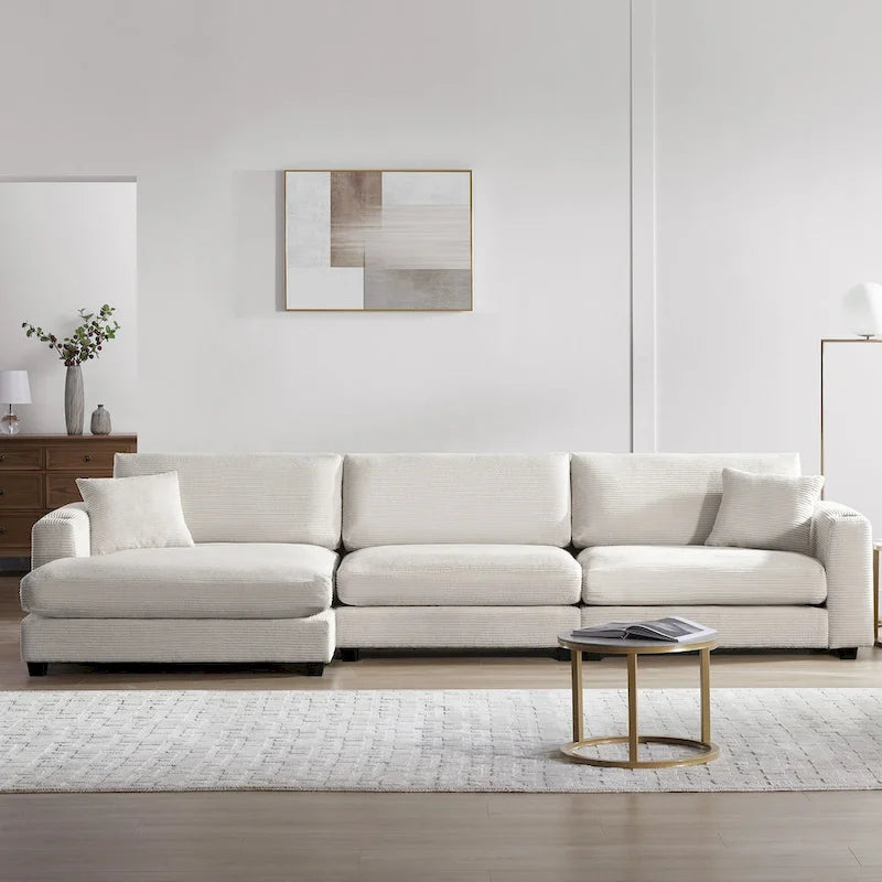 Oversized Corduroy Sectional Sofa,L Shaped Cloud Couch with USB Charging Port,Cup Holder,Deep Seat Sofa Bed with 50 Chaise