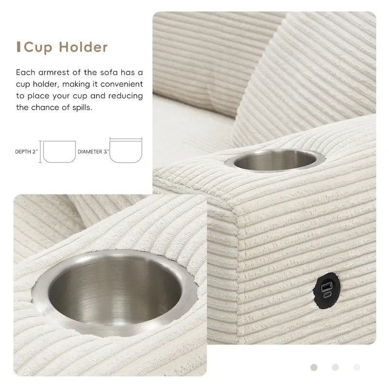 Oversized Corduroy Sectional Sofa,L Shaped Cloud Couch with USB Charging Port,Cup Holder,Deep Seat Sofa Bed with 50 Chaise