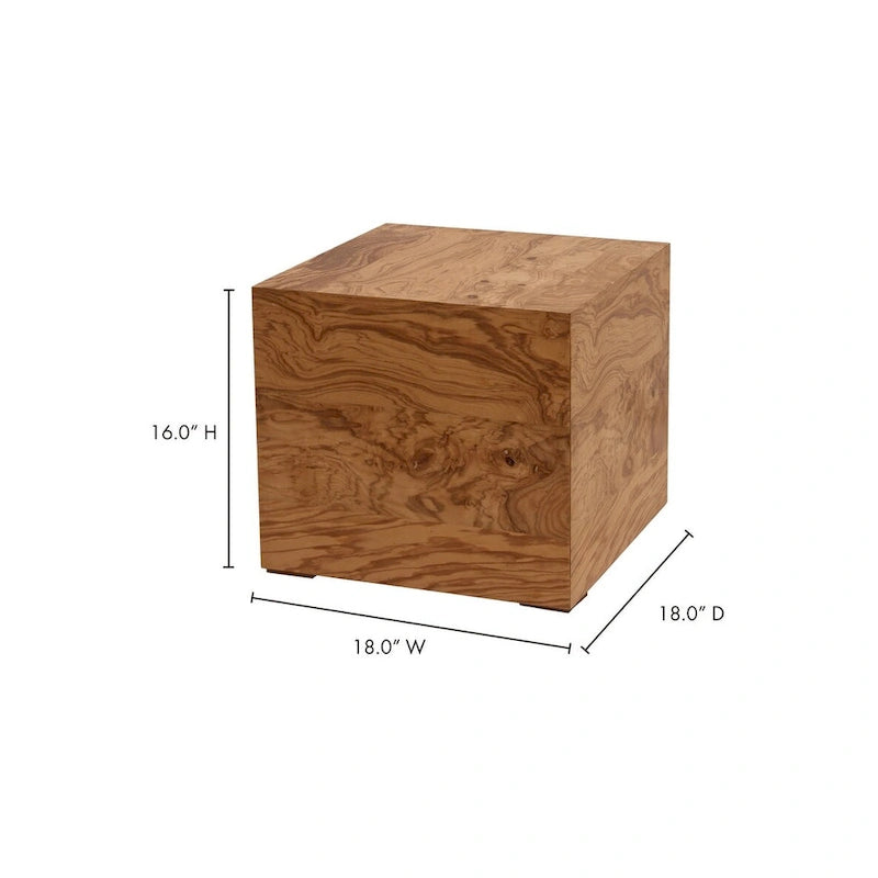 Macari Modern Natural Burl Wood Side Table - 18W x 18D x 16H
