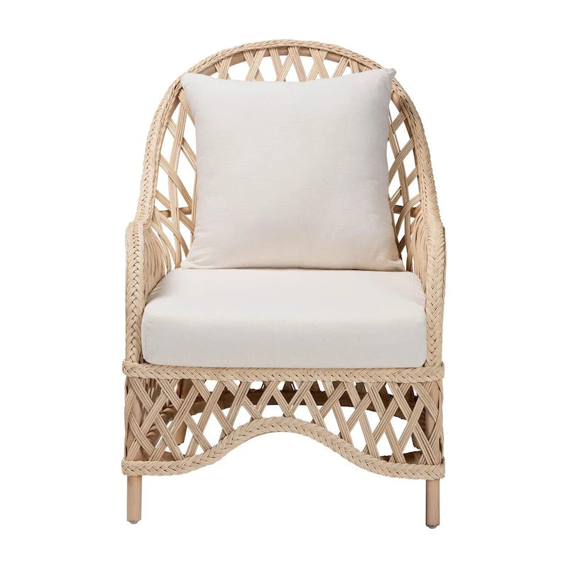 Florence Bohemian Ivory Braided Rattan Arm Chair
