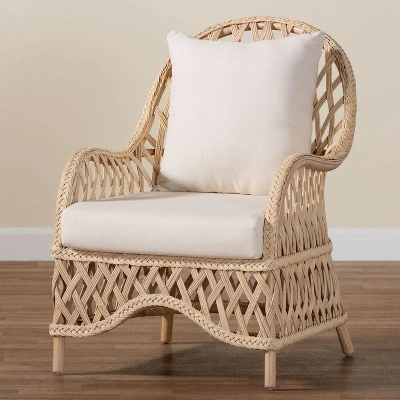 Florence Bohemian Ivory Braided Rattan Arm Chair