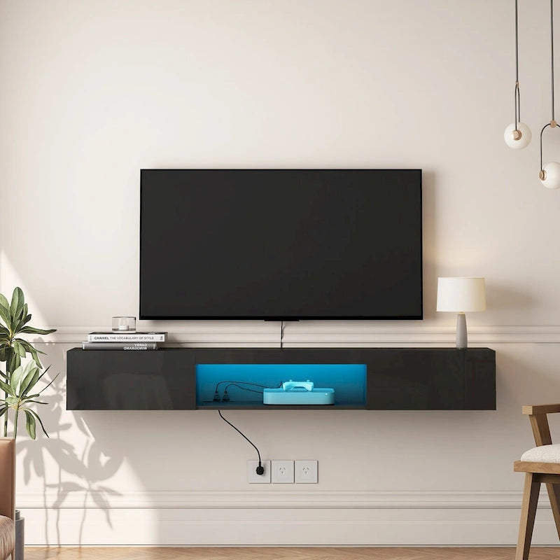 Floating TV Stand Wall Mounted with 20 Color LEDs for 55 60 65 Inch TV