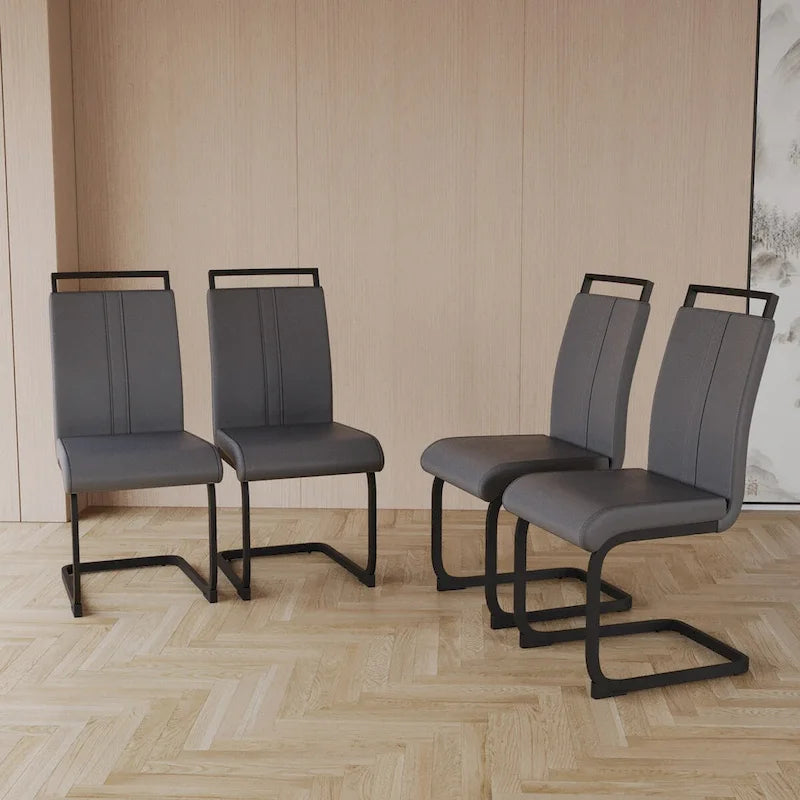 Modern Dining Chairs,PU Faux Leather High Back Upholstered Side Chair with C-shaped Tube.Metal Legs(Set of 4)
