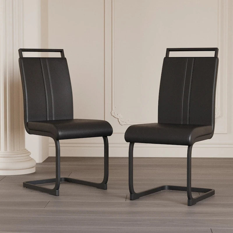 Modern Dining Chairs,PU Faux Leather High Back Upholstered Side Chair with C-shaped Tube.Metal Legs(Set of 4)
