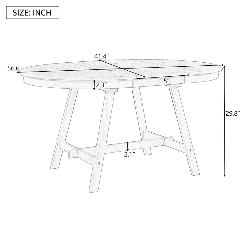 Retro Wood Dining Table Round Extendable Dining Table for Dining Room