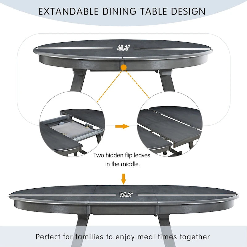 Retro Wood Dining Table Round Extendable Dining Table for Dining Room