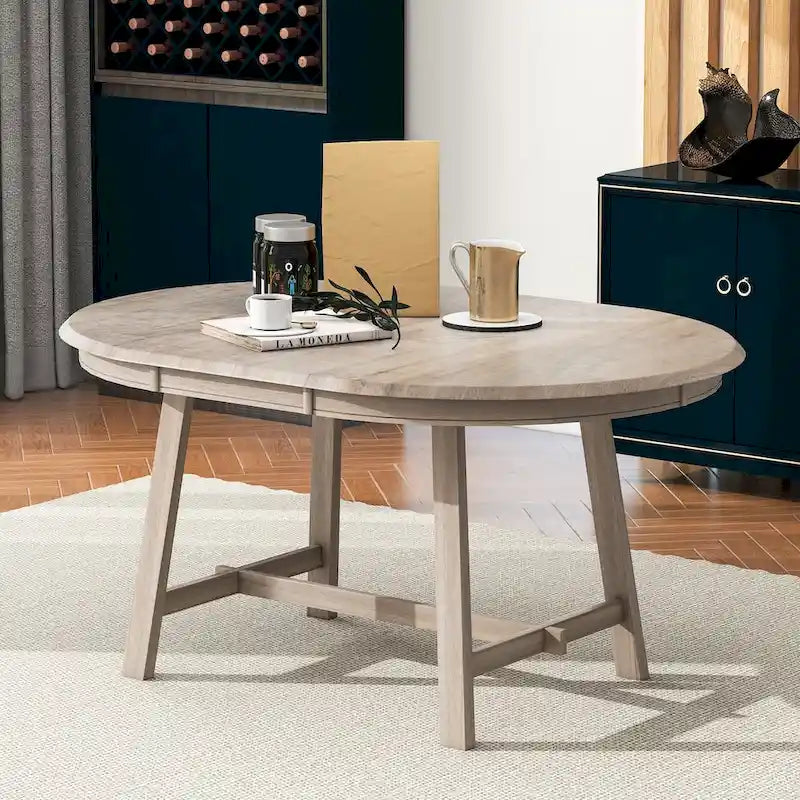 Retro Wood Dining Table Round Extendable Dining Table for Dining Room
