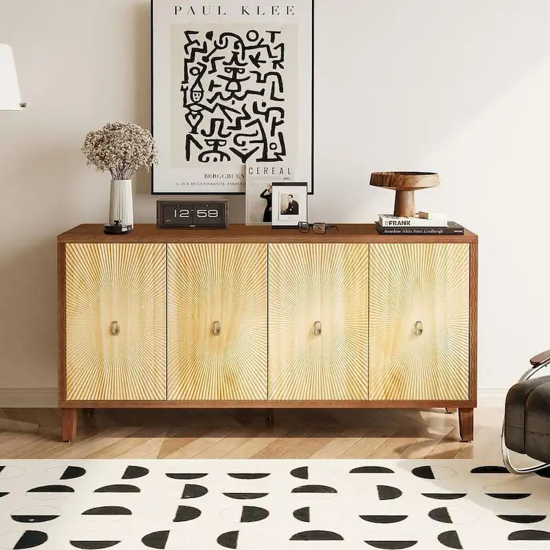 60 Vintage 4 Door Carved Pattern Buffet/Sideboard