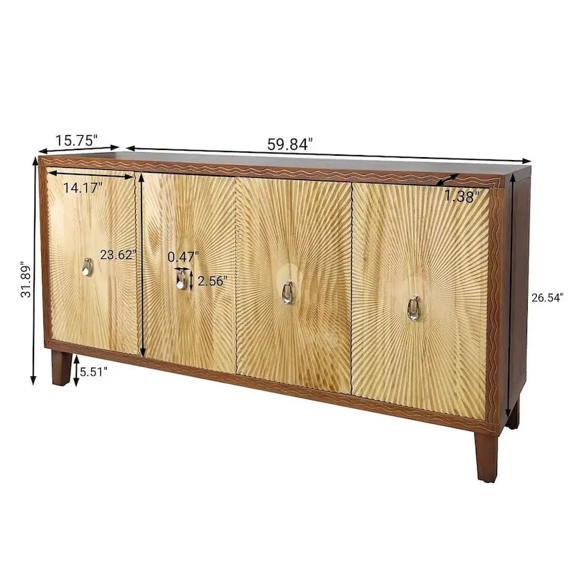 60 Vintage 4 Door Carved Pattern Buffet/Sideboard