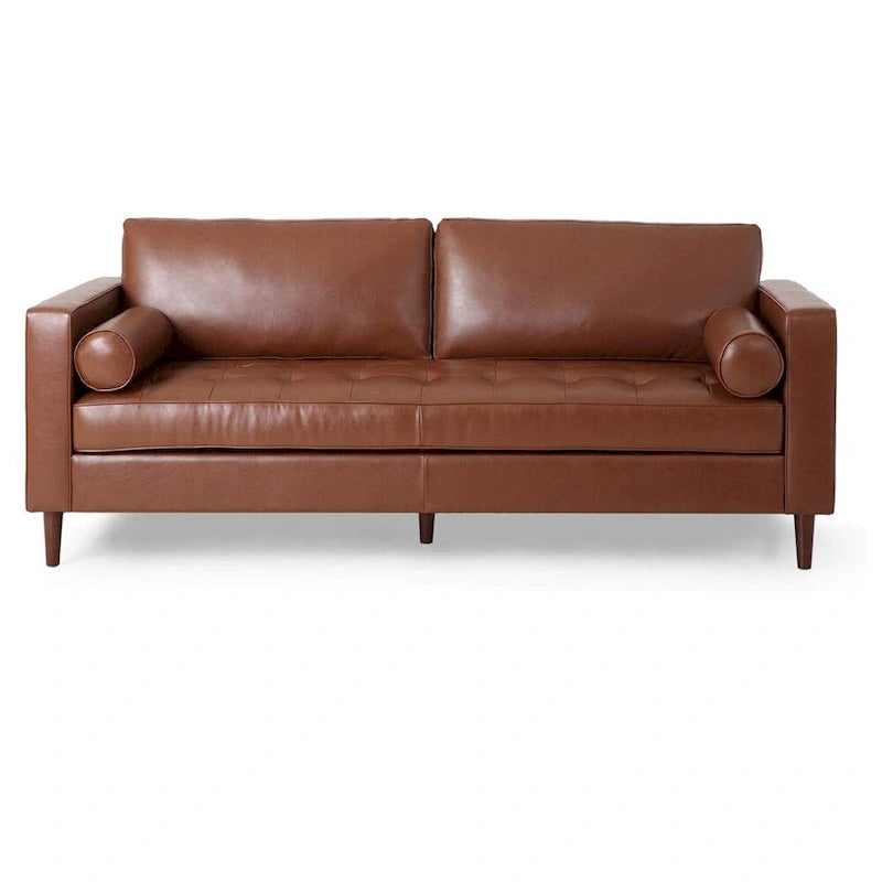 PU Comfy 3-seat Sofa with Wooden Legs for Living Room