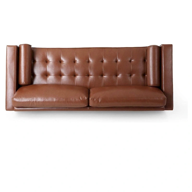 PU Comfy 3-seat Sofa with Wooden Legs for Living Room