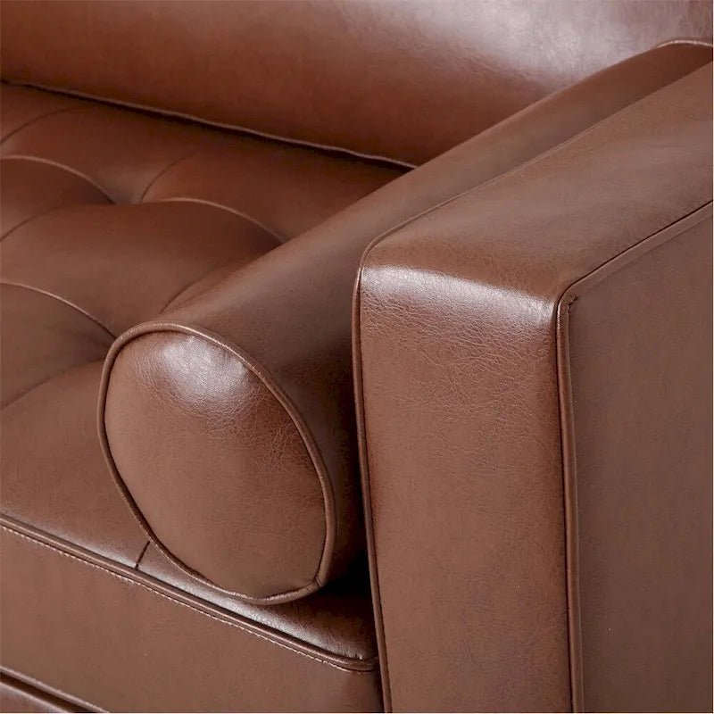 PU Comfy 3-seat Sofa with Wooden Legs for Living Room